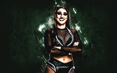 wren sinclair, wwe, amerikkalainen painija, vihreä kivi tausta, nxt mestari, grunge taidetta, usa, paini, madison dombkowski, wren sinclair wwe, world wrestling entertainment