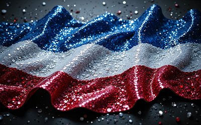 hollanda bayrağı, 4k, değerli taşlar, hollanda kristalleri bayrağı, parlak taşlar, hollanda, yaratıcı sanat, mavi beyaz kırmızı kristaller