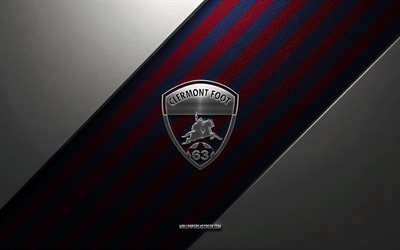 clermont foot 63 logo, 4k, stahlhintergrund, französischer fußballverein, kastanienbraune blaue linien, clermont foot 63 emblem, ligue 2, clermont fuß 63, frankreich, fußball, clermont foot 63 logo aus metall