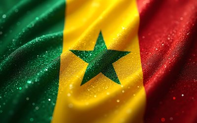 bandiera senegalese, 4k, pietre preziose, bandiera del senegal, cristalli, pietre lucenti, senegal, arte creativa, cristalli rossi gialli verdi