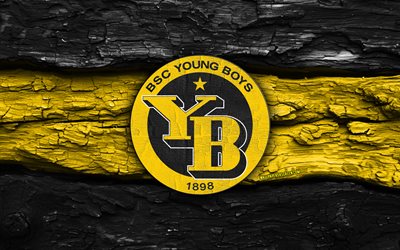 logotipo de madeira bsc young boys, 4k, fundo de madeira amarelo preto, superliga suíça, futebol, bsc young boys logo, emblema bsc young boys, bsc jovens rapazes, clube de futebol suíço, jovens garotos fc