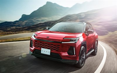 تويوتا راف 4 phev, 4k, طريق, 2026 سيارة, عمليات الانتقال, تويوتا راف 4 حمراء, الخارج, تويوتا راف 4, طمس الحركة, 2026 تويوتا راف 4, السيارات اليابانية, تويوتا