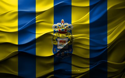 4k, ud las palmas logo, gelb blauer 3d hintergrund, ud las palmas emblem, segunda division, spanische fußballmannschaft, ud las palmas flagge, 3d textur, ud las palmas, fußball, spanien
