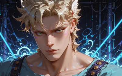 césar antônio zeppeli, 4k, arte 3d, fundo abstrato azul, jojos bizarro, mangá, shiza antonio tseperi, personagens bizarros de jojos, césar antônio zeppeli jojos bizarro