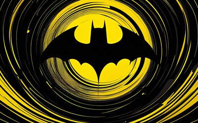 4k, Batman logo, minimalism, black yellow background, superheroes, creative, DC Comics, logo of Batman, fan art, Batman