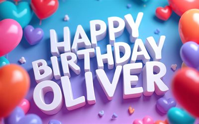 olivier joyeux anniversaire, 4k, coeurs 3d colorés, lettres blanches en 3d, nom d'olivier, créatif, anniversaire d'olivier, coeurs 3d, prénoms masculins américains populaires, joyeux anniversaire olivier, photo avec le nom d'olivier, olivier