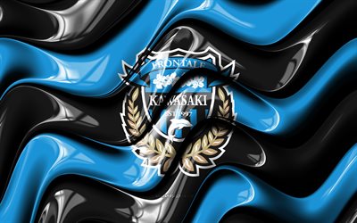 kawasaki frontale 3d logotyp, 4k, svart blå 3d vågor, j1 ligan, fotboll, kawasaki frontale flagga, kreativ, kawasaki frontale logotyp, kawasaki frontale fc, japansk fotbollsklubb, kawasaki frontale