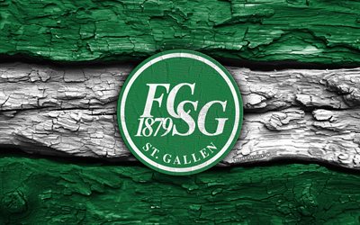 fc st gallen puinen logo, 4k, vihreä valkoinen puinen tausta, sveitsin superliiga, jalkapallo, fc st gallenin logo, fc st gallenin tunnus, fc st gallen, sveitsin jalkapalloseura, st gallen fc