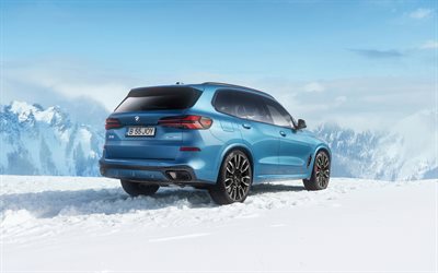 4k, bmw x5 xdrive30d m sport legacy edition, rückansicht, 2026 autos, suvs, winter, g05, blauer bmw x5, gebirge, bmw x5, außen, 2026 bmw x5, offroad, bmw x5 g05, deutsche autos, bmw