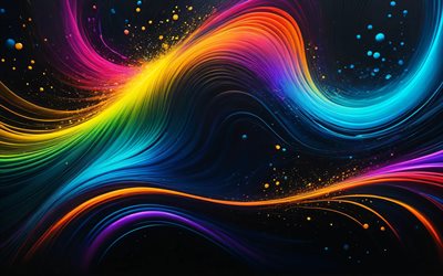 4k, renkli 3 boyutlu eğriler, boya sanatı, yaratıcı, koyu arka plan, renkli soyutlama, renkli soyut dalgalar, soyut dalgalı arka plan, soyut eğriler, sanat eseri, soyut dalgalar, soyut arka planlar