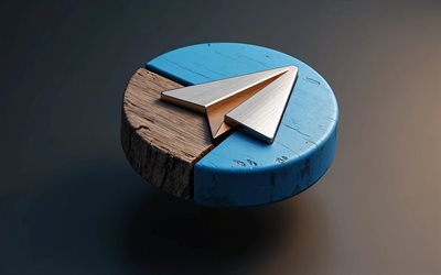 logotipo de madeira e metal do telegrama, 4k, mínimo, fundo escuro, criativo, logotipo de dois materiais do telegram, logotipo 3d do telegrama, redes sociais, logotipo do telegrama, telegrama