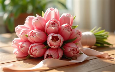 pembe lalelerden oluşan düğün buketi, gelin buketi, pembe laleler, beyaz düğün buketi, düğün konseptleri, lale buketi, düğün, laleler