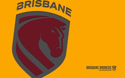 brisbane broncos logo, 4k, gelber hintergrund, carbon kunst, nrl, brisbane broncos emblem, australisches rugby team, australien, brisbane broncos, rugby