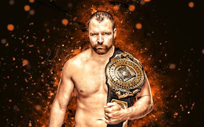 jon moxley, 4k, turuncu neon ışıklar, wwe, yaratıcı, amerikan güreşçisi, jon moxley kemerli, jonathan david iyi, nxt, turuncu arka plan, dünya güreş eğlencesi, güreşçiler, jon moxley 4k