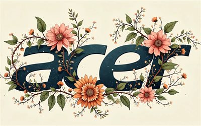 4k, abstrakti acer logo, luova, kukka taidetta, elektroniikkamerkit, retrotaidetta, abstrakteja kukkia, acer kukkalogo, taideteoksia, tuotemerkit, acer logo, acer