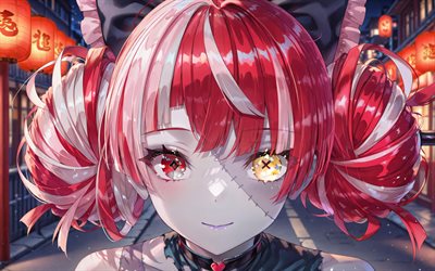 कुरेइजी ओली, 4k, जापानी लालटेन, गली, आभासी यूट्यूबर, टांके, ज़ोंबी, वीट्यूबर, कलाकृति, होलोलिव, heterochromia, मंगा, कुरेजी ओली चैनल