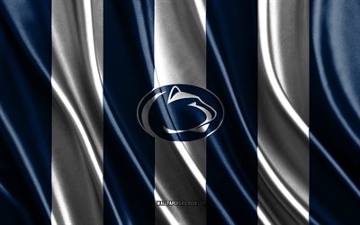 4k, logotipo de los leones nittany de penn state, ncaa, textura de seda blanca azul, bandera de los leones nittany de penn state, club de fútbol americano, bandera de seda, emblema de los leones nittany de penn state, eeuu, leones nittany de penn state