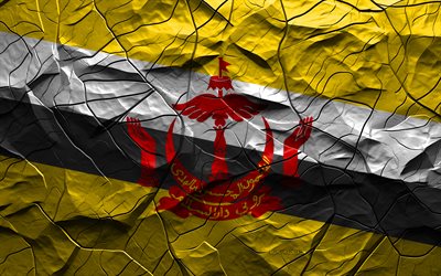 4k, bandeira do brunei, textura de pedra, ásia, bandeira 3d do brunei, fundo com rachaduras, brunei