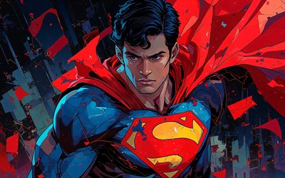 4k, سوبرمان, خلفية حمراء زرقاء, الأبطال الخارقين, مارفيل كوميكس, سوبرمان الفن, فن المعجبين, سوبرمان 4k