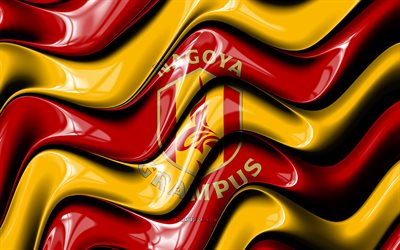 nagoya grampus 3d logotyp, 4k, röda gula 3d vågor, j1 ligan, fotboll, nagoya grampus flagga, kreativ, nagoya grampusa logotyp, nagoya grampus fc, japansk fotbollsklubb, nagoya grampus