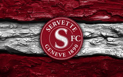 logotipo de madeira do servette fc, 4k, fundo de madeira branco marrom, superliga suíça, futebol, logotipo do servette fc, emblema do servette fc, servette fc, clube de futebol suíço, fc servette