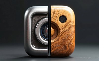 4k, Instagram wooden metal logo, creative, minimalsim, dark background, bokeh, Instagram two-material logo, Instagram 3D logo, social networks, Instagram logo, Instagram