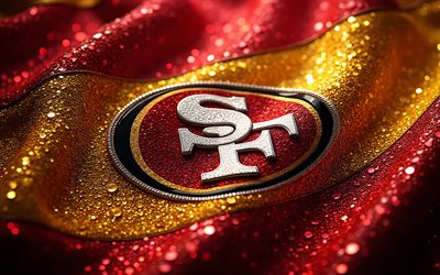 san francisco 49ers diamanten logo, 4k, rotgold diamanten hintergrund, diamanten kunst, emblem der san francisco 49ers, usa, san francisco 49ers, american football, logo der san francisco 49ers, nfl