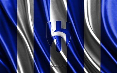 4k, Al-Hilal logo, Saudi Pro League, blue white silk texture, Al-Hilal flag, Saudi football club, soccer, silk flag, Al-Hilal emblem, Saudi Arabia, Al-Hilal badge, Al-Hilal, Al-Hilal Saudi FC, Al-Hilal FC