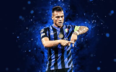 4k, Lautaro Martinez, personal celebration, Inter Milan FC, Serie A, Argentine footballers, blue neon lights, Lautaro Martinez 4K, football, soccer, Internazionale, Lautaro Martinez Inter Milan