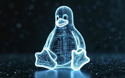 logo linux, 4k, fond de haute technologie sombre, logo néon linux, lumière néon bleue, radiographie, emblème linux, logo linux 3d, linux, logo blue linux neon, pingouin linux