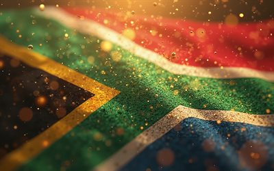 4k, bandera de sudáfrica, de cerca, arte digital, resplandor colorido, día de sudáfrica, arte abstracto, bokeh, bandera sudafricana, símbolos nacionales sudafricanos, arte creativo, sudáfrica