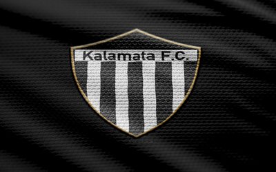 logotipo de tela kalamata fc, 4k, fondo de tela negra, super league 2, bokeh, fútbol, logotipo de kalamata fc, fútbol americano, kalamata fc emblema, grecia, ps kalamata, club de fútbol griego, kalamata fc