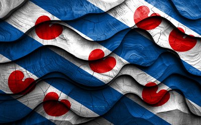4k, bandera de frisia, provincias de los países bajos, banderas de ondas 3d de madera, día de friesland, países bajos, bandera de madera de friesland, europa, provincias holandesas, papas fritas