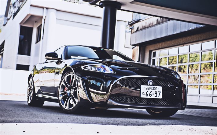jaguar xkr-s, supersportwagen, 2014 autos, jp-spezifikation, hdr, schwarzer jaguar xkr-s, britische autos, 2014 jaguar xkr-s, jaguar