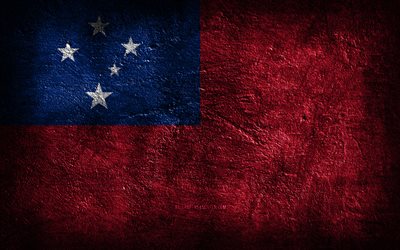 4k, Samoa flag, stone texture, Flag of Samoa, stone background, Day of Samoa, grunge art, Samoa national symbols, Samoa, African countries