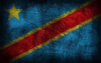 4k, Democratic Republic of Congo flag, stone texture, Flag of Democratic Republic of Congo, stone background, Day of Democratic Republic of Congo, grunge art, Democratic Republic of Congo, African countries
