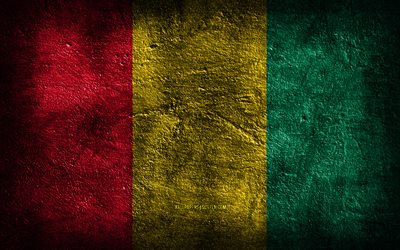 4k, guinea-flagge, steinstruktur, flagge von guinea, steinhintergrund, tag von guinea, grunge-kunst, nationale symbole von guinea, guinea, afrikanische länder