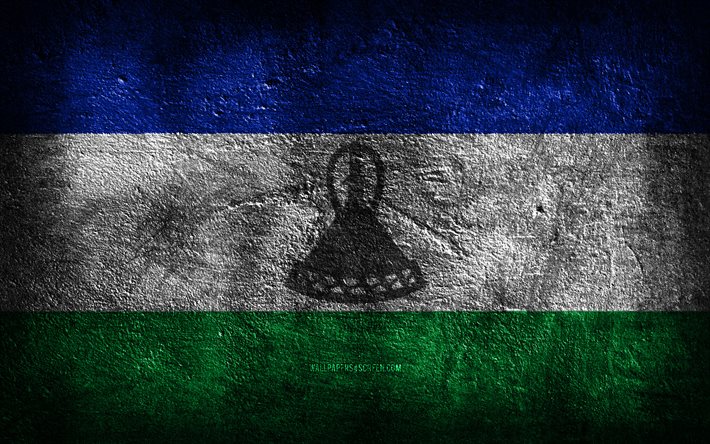 4k, bandiera del lesotho, struttura di pietra, sfondo di pietra, giorno del lesotho, grunge, arte, simboli nazionali olandesi, lesotho, paesi africani