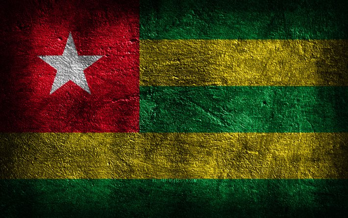 4k, 토고 국기, 돌 질감, 토고의 국기, 돌 배경, 토고의 날, 그런지 아트, 토고 국가 상징, 토고, 아프리카 국가