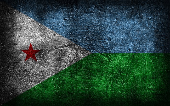 4k, dschibuti-flagge, steinstruktur, flagge von dschibuti, steinhintergrund, tag von dschibuti, grunge-kunst, nationale symbole von dschibuti, dschibuti, afrikanische länder