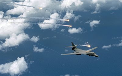 Rockwell B-1 Lancer, American supersonic heavy bomber, USAF, B-1B in flight, strategic bomber, United States Air Force