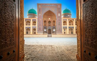 po-i-kalyan, bukhara, kväll, solnedgång, vid foten av den store, poi kalan, islamiskt religiöst komplex, landmärke, bukhara stadsbild, uzbekistan
