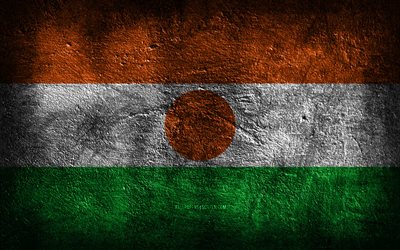 4k, Niger flag, stone texture, Flag of Niger, stone background, Day of Niger, grunge art, Niger national symbols, Niger, African countries