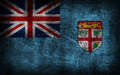 4k, Fiji flag, stone texture, Flag of Fiji, stone background, Day of Fiji, grunge art, Fiji national symbols, Fiji, Oceania countries