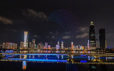 선전, 중국 자원 타워, 밤, 고층 빌딩, 삼춘, 선전 스카이라인, 심천 도시 풍경, 중국