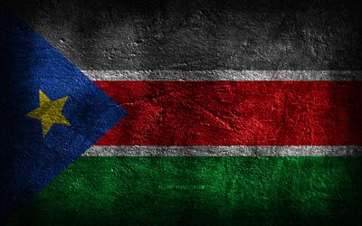 4k, 南スーダンの旗, 石の質感, 石の背景, 南スーダンの日, グランジアート, 南スーダンの国家のシンボル, 南スーダン, アフリカ諸国
