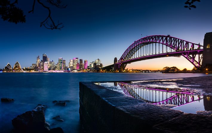 kirribilli, sydney, nueva gales del sur, tarde, puesta de sol, sydney opera house, harbour bridge, horizonte de sydney, paisaje urbano de sydney, australia