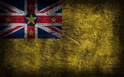 4k, Niue flag, stone texture, Flag of Niue, stone background, Day of Samoa, grunge art, Niue national symbols, Niue, Oceania countries