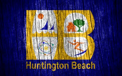 4k, ハンティントンビーチの旗, アメリカの都市, ハンティントンビーチの日, アメリカ合衆国, 木製のテクスチャフラグ, ハンティントンビーチ, カリフォルニア, カリフォルニアの都市, 米国の都市, カリフォルニア州ハンティントンビーチ