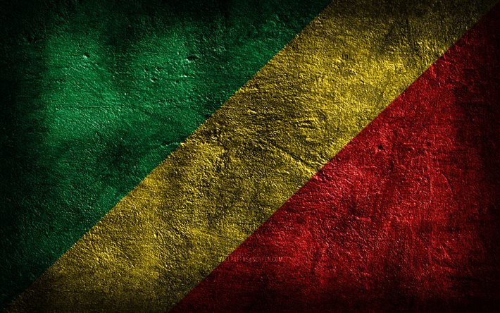 4k, 콩고 공화국 국기, 돌 질감, 콩고 공화국의 국기, 돌 배경, 콩고 공화국의 날, 그런지 아트, 콩고 공화국, 아프리카 국가
